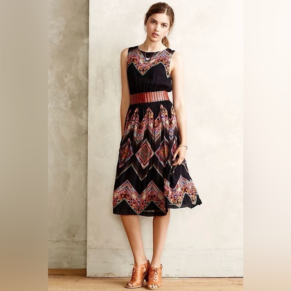 Anthropologie Patchworked Chevron Midi Dress Tanvi Kedia Size 2 Orig $278